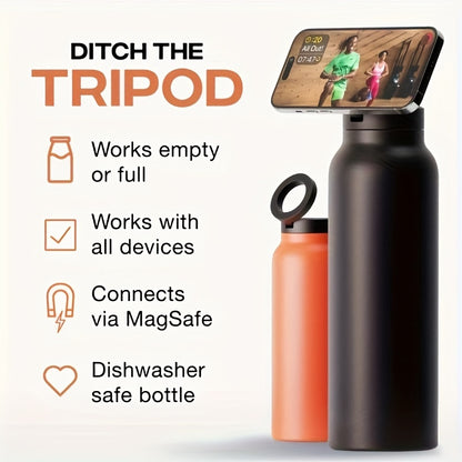 Water Bottle with Magnetic Phone Holder